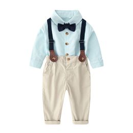 2021 Gentleman Baby Boy cothing set T-shirt+Suspender Trousers Overall Suits for Little Boys Summer Clothing Sets Children Kids Clothes