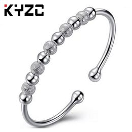 European Folk-custom 925 Sterling Silver Bangles For Women And Scrub Round Beads As Party Lovely Gift Bangle
