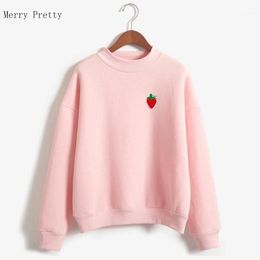 Harajuku Women Sweet Sweatshirt Lovely Strawberry Printed Fleece Female Fall Winter Hoodies Moletom Pullover Feminino1