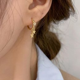 Hoop & Huggie Crystal Star Gold Colour Drop Earrings for Women Round Circle Statement Minimalist Earring Party Wedding 2021 Girls Jewellery