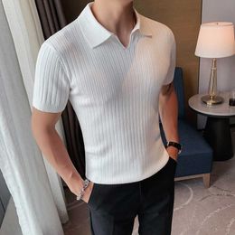 Summer Knitted Polo Shirts Men Solid Colour Short Sleeve Polo Hombre Business Social Casual Slim Fit POLO Shirts Lapel Tee Tops 210527