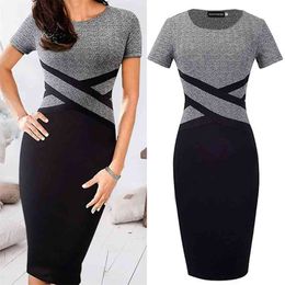 Sexy Slim Party Dress Women Short Sleeve O-neck Midi Dress Summer Vestidos Black Grey Patchwork Striped Bodycon Dress 210331