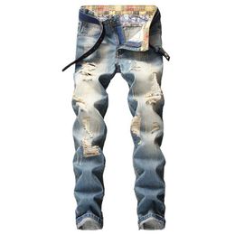 Stretchy 2020 New Fashion Blue Colour Skinny Ripped Jeans Men Causal Pants Plus Size 40 Mens Jeans X0621