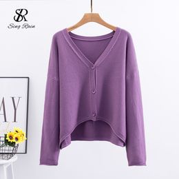 Chic Irregular Knitted Cardigan Women Fashion Korean Casual Loose Solid Tops Autumn Winter Thick Warm Fashion Jumper 210419