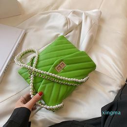 Evening Bags Pearl Beaded Chains Designer Shoulder For Women 2021 Fashion Female Crossbody Bag Summer Solid Color Handbags