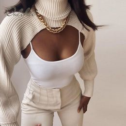 Autumn Streetwear Women Cropped Sweater Jumper Knitted Pullovers Long Sleeve Chic Female Short Turtleneck Sweaters 210415