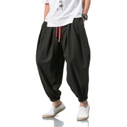 Summer Style Harem Pants Men Chinese Style Casual Loose Cotton Linen Sweatpants Jogger Pants Streetwear Trousers ABZ397 210930