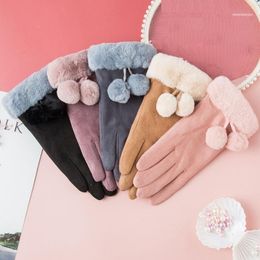 Fashiong Suede Gloves Winter Female Simple Korean Students Touch Screen Cycling Plus Velvet Thick Warm Winter1