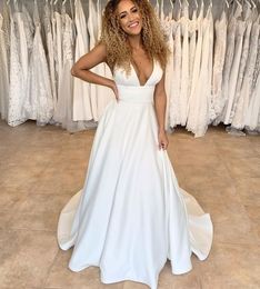 Gali Karten Beach Wedding Dresses 2021 Deep V neck Spaghetti Illusion Tulle Boho Wedding Gowns Sweep Train Pearls Backless Bohemian Bride