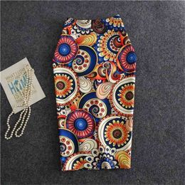 -Coming European Autumn Women Pencil Skirt High Stretch Colorful Circle Pattern Midi Slip Hip Female 210619