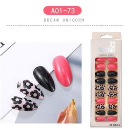 Quality 8 styels pink black 24pcs/box Stiletto Press On False Nails Leopard Wear Finished Product Wearable Full Cover Decor Tips Art