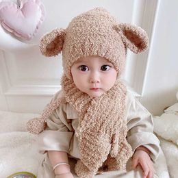 Cartoon Ears Baby Boys Girls Hat and Scarf Set Winter Warm Children Kids Hats & Caps Fur Plush Bomber Hats Scarves 210713