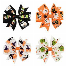 120pcs Baby Halloween Grosgrain Ribbon Bows With Clip Girls Party Favour Children Ghost Pumpkin Kids Girl Pinwheel Hair Clips HairPin Accessories 12 Styles On Sale