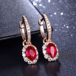 18K Rose Gold Ruby sapphire cz 925 sterling silver Dangle Earring Jewellery Promise Party Wedding Drop Earrings for Women Bridal
