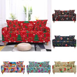Chair Covers L Shape Elastic Christmas Sofa Cover For Corner Sectional Santa Claus Printed