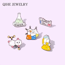 Pins, Brooches "Science Rules" Enamel Pins Science Chemistry Beaker Measuring Cup Metal Badges Bag Clothes Up Jewelry Gift For Friends