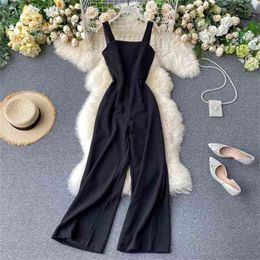 Women Black Rompers Summer Sexy Backless High Waisted Straight Pants Jumpsuits Ladies Elegant Body Playsuits Overalls 210525