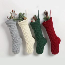 Home Christmas bags Knitted Socks Red Green White Gray Knitting Stocking Christmas Tree Hanging Gift Sock Xmas Party Candy Stockings