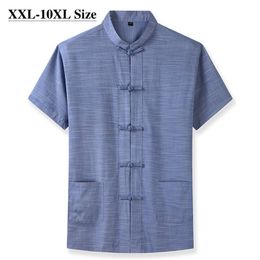 Plus Size 7XL 8XL 9XL 10XL Men's Short Sleeve Shirt Chinese Style Tang Suit Loose Casual Traditional Kung Fu Uniform Male 210626