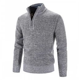 Autumn Winter Mens Solid Colour Casual Sweater Men Stand Collar Fleece Sweater Male Zip Knit Slim Fit Knitted Pullover 3XL 211221