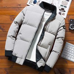 Korean Fashion Autumn Jacket Puffer Jacket Men Thick Warm Coat Stand Collar Bomber Jacket Men Baseball Coat Casual Clothes 220124