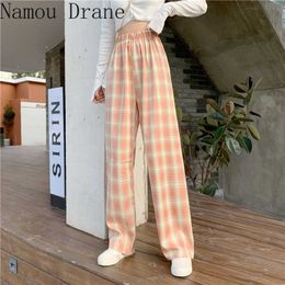 Plaid wide-leg pants women's large size drape straight loose casual mopping trousers tide ins autumn and winter 2020 new Q0801