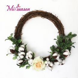 Artificial flower wreath rattan with silk cotton flower simulation Holy poetic plant wedding decoration for home wall door decor