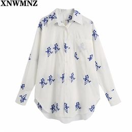 Women Vintage Pocket Patch Floral Embroidery Casual Smock Blouse Women's Office Lady Breasted Shirts Chic Blusas Tops 210520