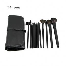 13pcs Set of Makeup Brush Leather Bag Black Wooden Handle Professional Make Up Brushes Sets