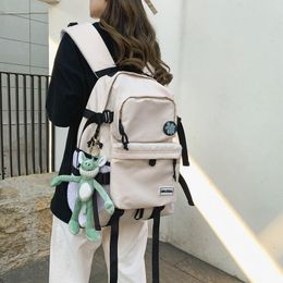 Backpack Women And Men Multiple Compartments Large Capacity Fashion Black White Solid Colour Rucksack Canvas Backpacks