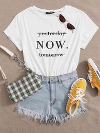 Now. T Shirt Women Letter Printed O-neck Cotton Short Sleeve Summer Oversized T-shirt Tees Tops Cute Casual Women Clothes 210518