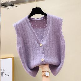 Women Sleeveless Single Breasted Knitted Autumn and Winter Solid Vest Female Loose Cardigan Women's Jacket 11949 210427