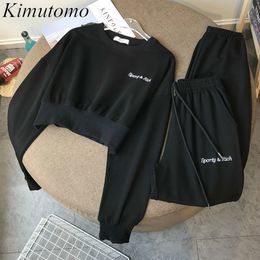 Kimutomo Sportswear 2 Piece Sets Womens Outfits Spring Ladies Letter Print Short Sweatshirt and High Waist Pants Fashion 210521