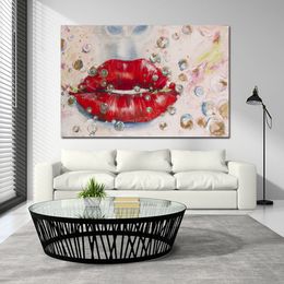 Colorful Abstract Art Canvas Painting Red Lips Wall Pictures for Living Room Canvas Art Prints Posters Decoration