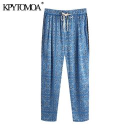 Women Fashion Patchwork Print Side Pockets Pants High Elastic Waist Drawstring Female Ankle Trousers Mujer 210420