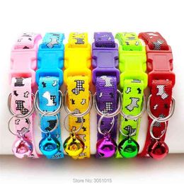 24 pcs/lot Puppy Pet Dog Collar Small Cat Pet Buckle Adjustable With Bell Buckle Neck Strap Animal For kitten Pet Accessories 210729