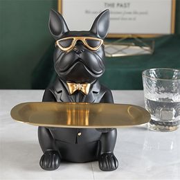 Cool Bulldog Statue Table Decoration Coin Bank Candy keys Desk Storage Home Room Decor Multifunction Figurine Miniature, 210924