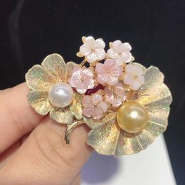 Pins, Brooches Irregular Flower Brooch Colorful Shell Pearl Luxury Big Micro Paved Cubic Zirconia Crystal Brooch/ Pin Christmas Gift