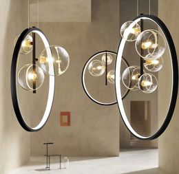 Artpad Metal Hanging Light Black 36W Bright Round Ring Pendant Light for Bar Dining room Entrance Bedside Suspension lighting