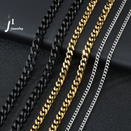 Stainless Steel Cuban Thick Chain Link Necklaces for Men Women Long Hip Hop Cuba Choker Necklace Fashion Jewellery Black Gold Silver Mix