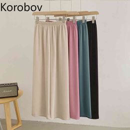 Korobov New Arrival Women Pants Preppy Style High Waist Wide Leg Pants Korean Streetwear Loose Casual Trousers 210430