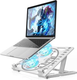 Adjustable Laptop Stand, Laptop Stand with Silent Cooling Fan, Laptop Riser Compatible with Mobile Phone & Tablet Laptop, functioned as Phone Holder White