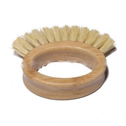 Wooden Handle Cleaning Brush Creative Oval Ring Sisal Dishwashing Brushs Natural Bamboo Household Kitchen Tools