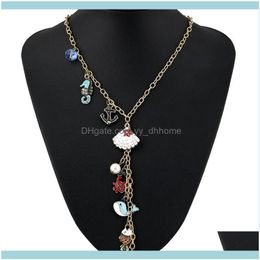 Chains Jewelrychains Fashion Metal Sea Animals Charm Necklace Vintage Gold Color Chain Tassel Necklaces & Pendants Long Bijoux Femme 0324 Dr