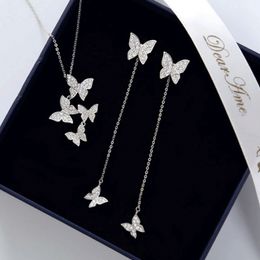 Encantador deslumbrante micro 925 esterlina prata zircão borboleta colares com brinco conjunto mulheres colar de presente cadeia de choker nk022s