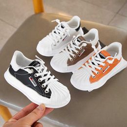 Children's Fashion Orange Sneaker for Boys Girls Leather Trainers Breathable Casual Sport Shoes Tennis Shell Toe Student Shoes G1025