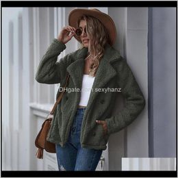 Wool Blends Outerwear & Coats Clothing Apparel Drop Delivery 2021 Green Turn-Down Collar Casual Double Row Buckle Womens Jacket Loose Long Sl