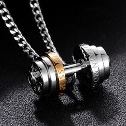 barbell mens stainless steel Couple pendant rock gold necklace Sporty gifts a man Fitness jewelry for neck