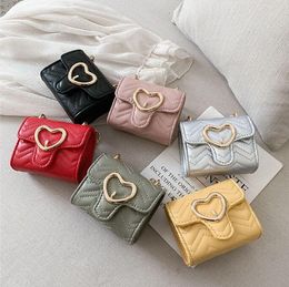 Girls Metal Letter HandBag Kids Coin Purses love heart quilted chain bags Lady style children PU Leather Single-shoulder bag