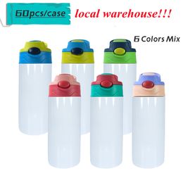 Local Warehouse!!sublimation 12oz kids water bottle straight sippy cup flip cup lid tumbler straw cups USA stock